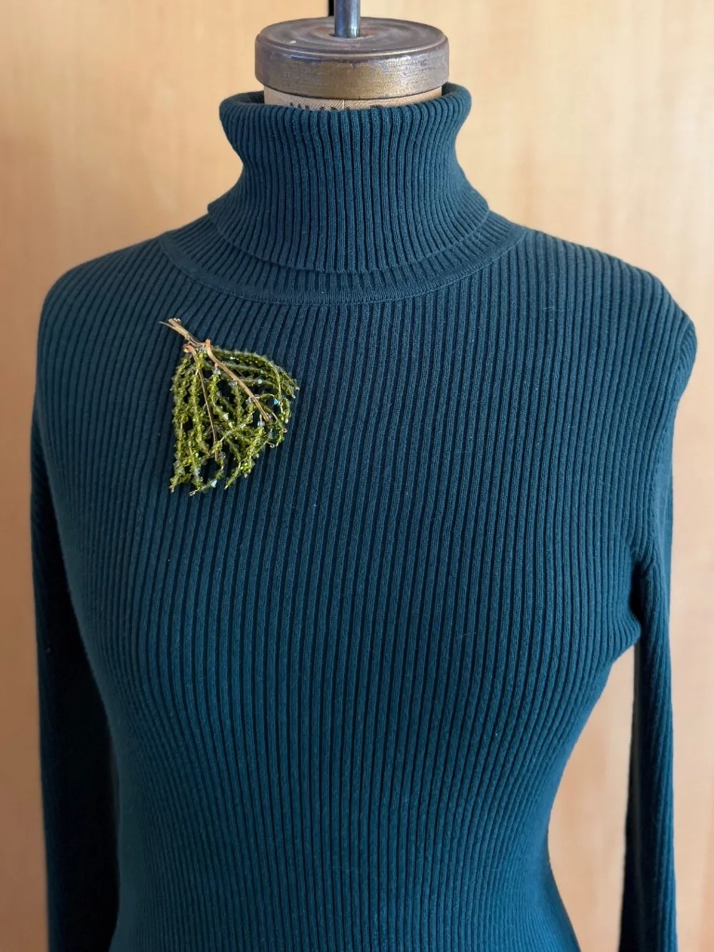 Vintage Suncatcher Brooch with Strands of Faceted Olivine-Colored Glass Beads